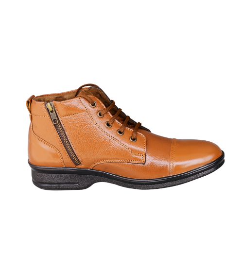 Premium Tan Leather Police Boots with Side Zipper